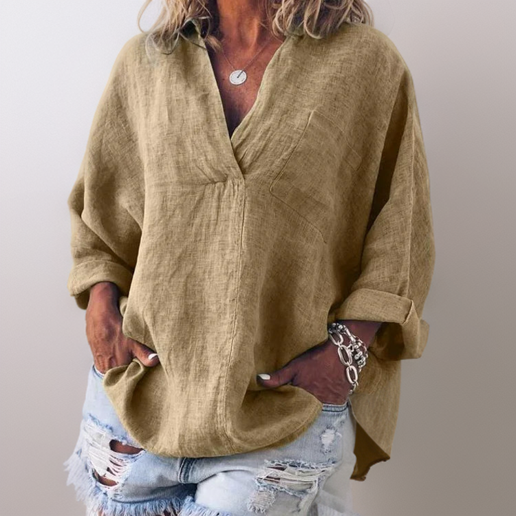 Constanze | Komfortables Langarm-Shirt mit V-Ausschnitt-Khaki-S-Becker Boutique