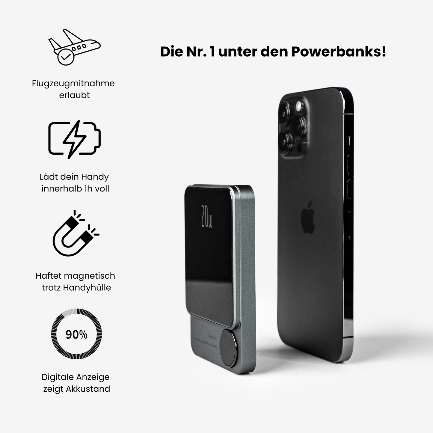 PowerCharge | Nano Magsafe Powerbank für iphone und QI-kompatibel