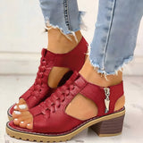 Crissy | Klassische Ledersandalen mit gepolsterter Sohle und verstellbaren Riemen-Rot-36-Becker Boutique