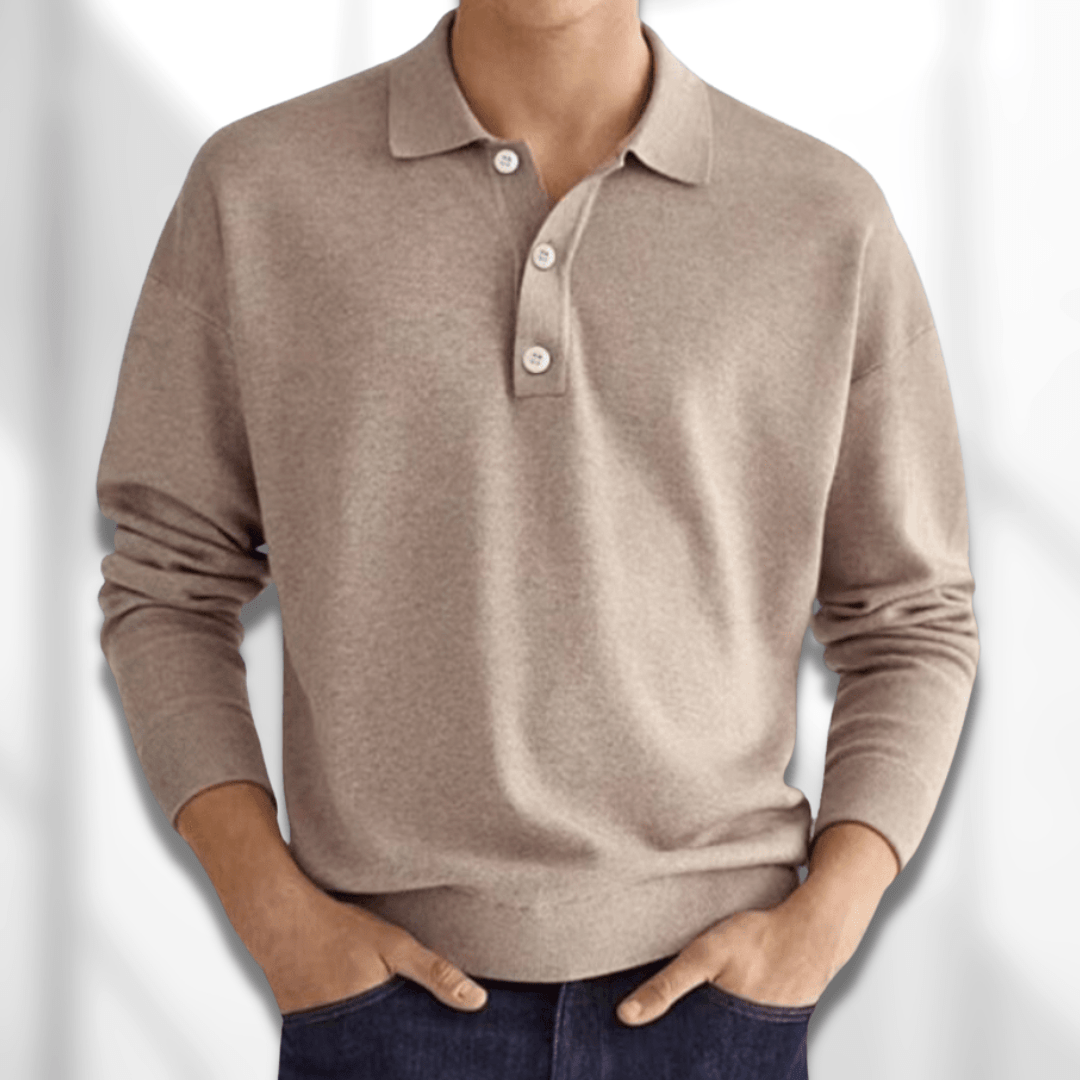 Dane | Essential Langarm-Polo für Männer-Khaki-S-Becker Boutique