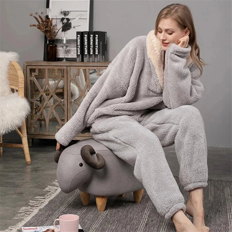 Dani | Damen-Fleece-Pyjama-Set-Grau-M-Becker Boutique