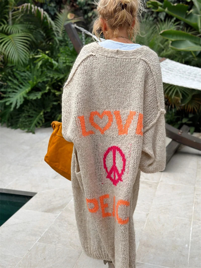Daria | Hippie-Stil Lange Strickjacke-Beige-S/M-Becker Boutique