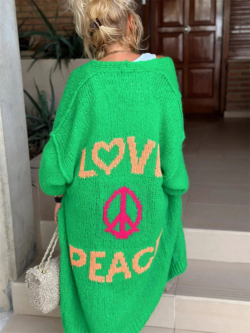 Daria | Hippie-Stil Lange Strickjacke-Grün-S/M-Becker Boutique