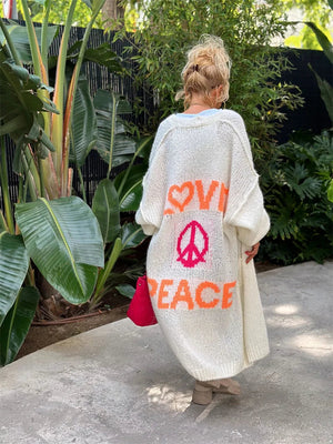 Daria | Hippie-Stil Lange Strickjacke-Weiß-S/M-Becker Boutique