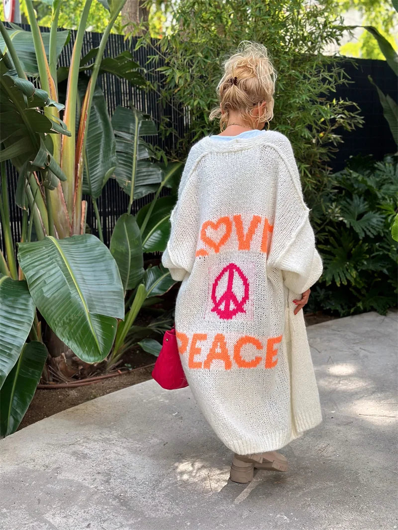 Daria | Hippie-Stil Lange Strickjacke-Weiß-S/M-Becker Boutique