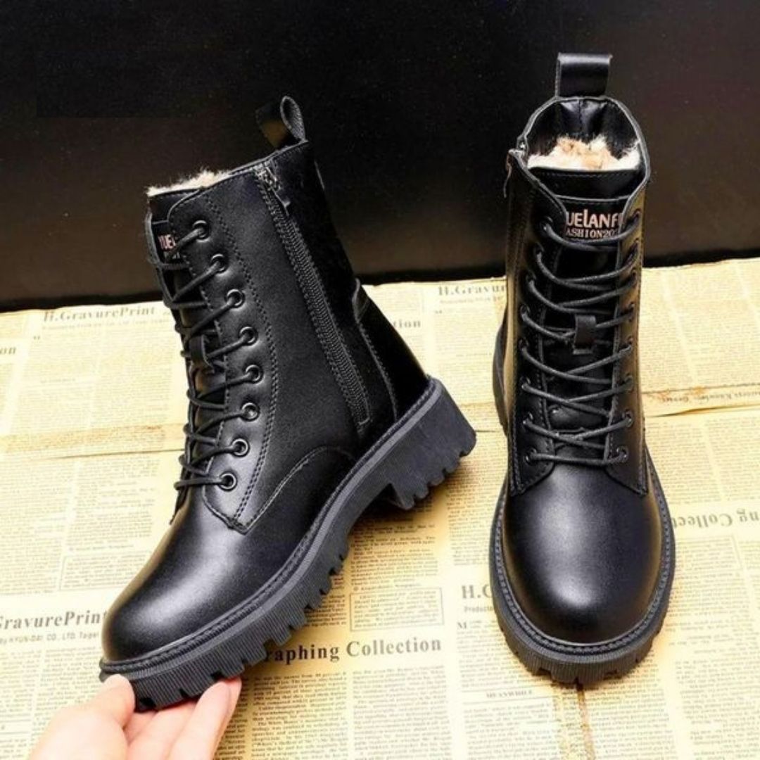 Delphine | Gefütterter Chunky Boot schwarzes Leder-Becker Boutique