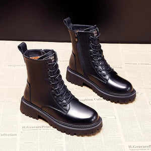 Delphine | Gefütterter Chunky Boot schwarzes Leder-Becker Boutique