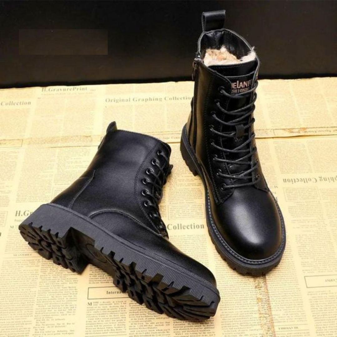 Delphine | Gefütterter Chunky Boot schwarzes Leder-Schwarz-35-Becker Boutique