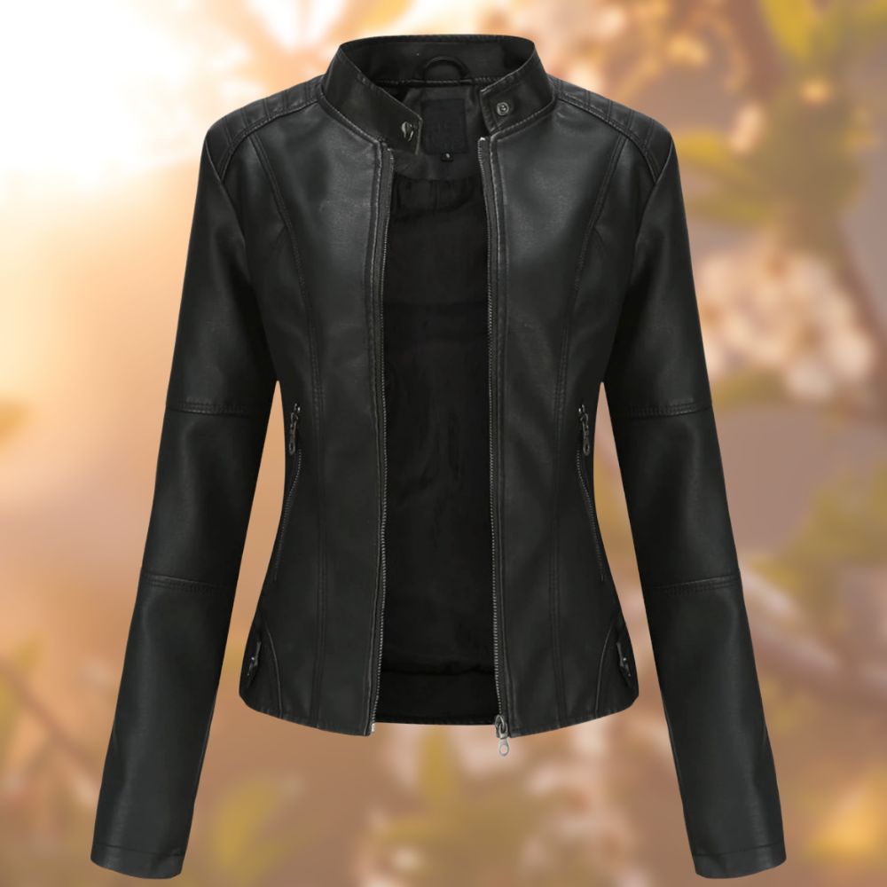 Aranka | Vegane Damen Lederjacke mit Stehkragen-Schwarz-XS-Becker Boutique