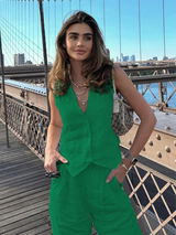 Dilara | 2-teiliges Set aus Leinen und Baumwolle - Ärmelloses Oberteil und Hose-Grün-S-Becker Boutique