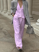 Dilara | 2-teiliges Set aus Leinen und Baumwolle - Ärmelloses Oberteil und Hose-Rosa-S-Becker Boutique