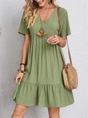 Drea | Retro lockeres Sommerkleid mit V-Ausschnitt-Grün-S-Becker Boutique