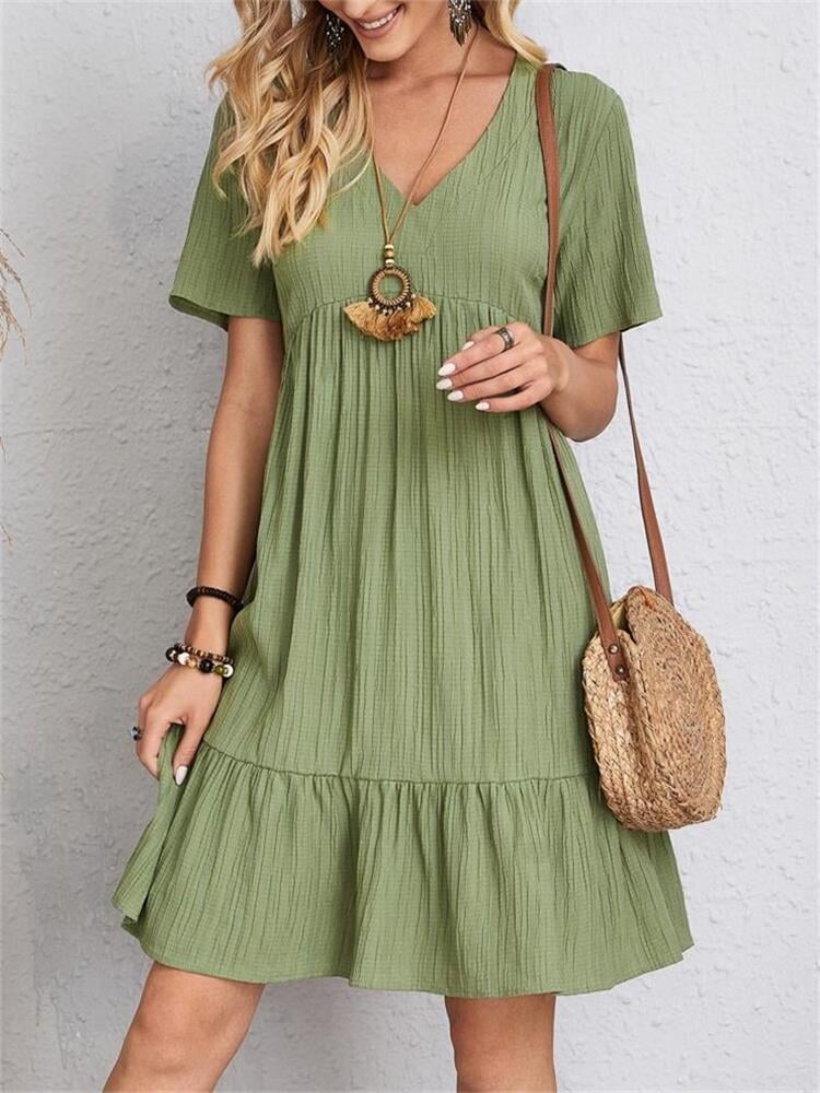 Drea | Retro lockeres Sommerkleid mit V-Ausschnitt-Grün-S-Becker Boutique