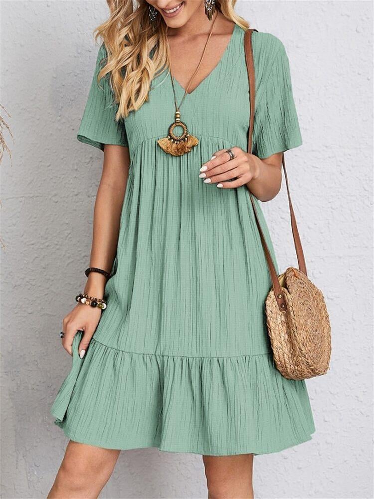Drea | Retro lockeres Sommerkleid mit V-Ausschnitt-Hellgrün-S-Becker Boutique