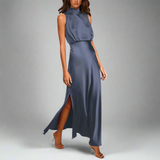 Elbertha | Elegante Seidenkleid für Frauen-Grau-S-Becker Boutique