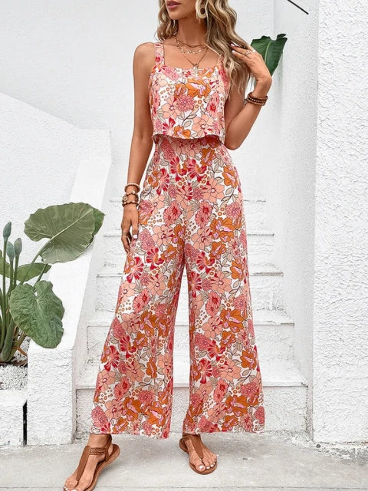 Keira | Sommerliches 2-teiliges Set für Frauen mit floralem Muster - Top und Hose-S-Becker Boutique