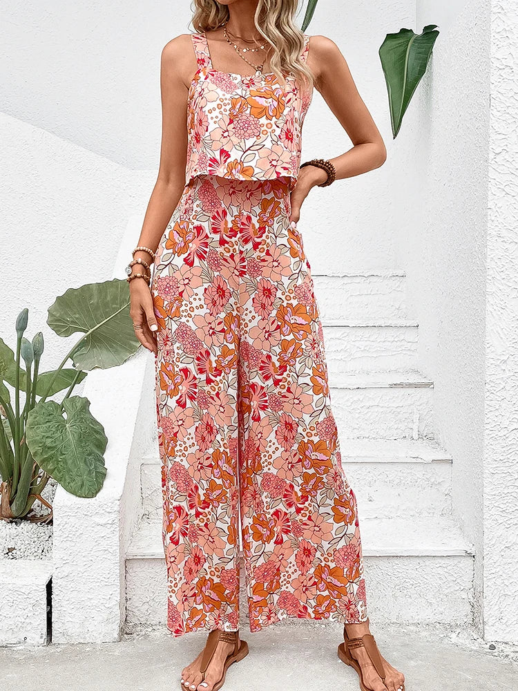 Keira | Sommerliches 2-teiliges Set für Frauen mit floralem Muster - Top und Hose-Becker Boutique