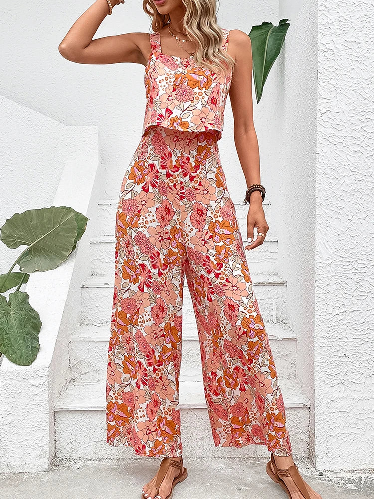 Keira | Sommerliches 2-teiliges Set für Frauen mit floralem Muster - Top und Hose-Becker Boutique