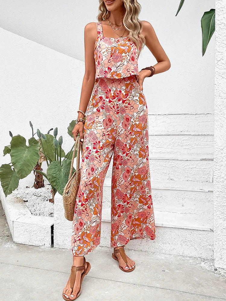 Keira | Sommerliches 2-teiliges Set für Frauen mit floralem Muster - Top und Hose-Becker Boutique