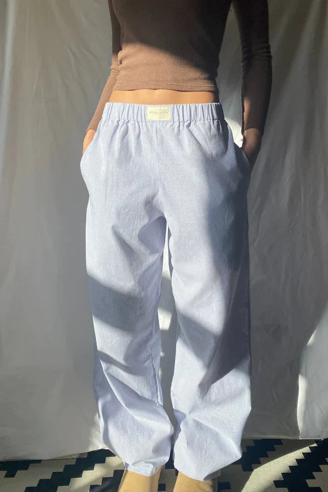 Elke | Loose fit Gestreift Elastisch Taille Hose-Blau-XS-Becker Boutique