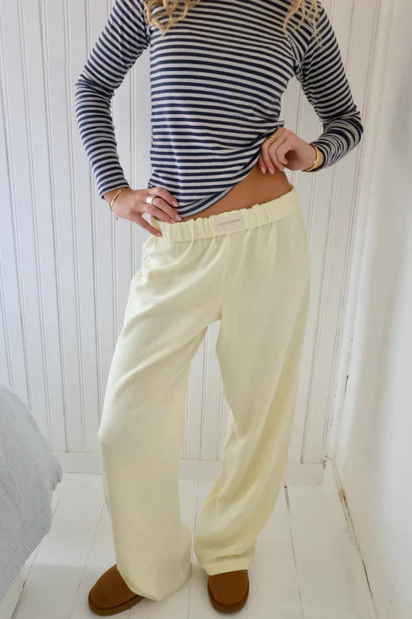 Elke | Loose fit Gestreift Elastisch Taille Hose-Gelb-XS-Becker Boutique