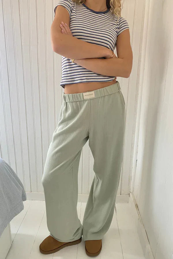 Elke | Loose fit Gestreift Elastisch Taille Hose-Grün-XS-Becker Boutique