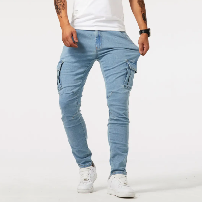 Elwin | Cargohose in Muscle fit - Stretchhose-Hellblau-S-Becker Boutique