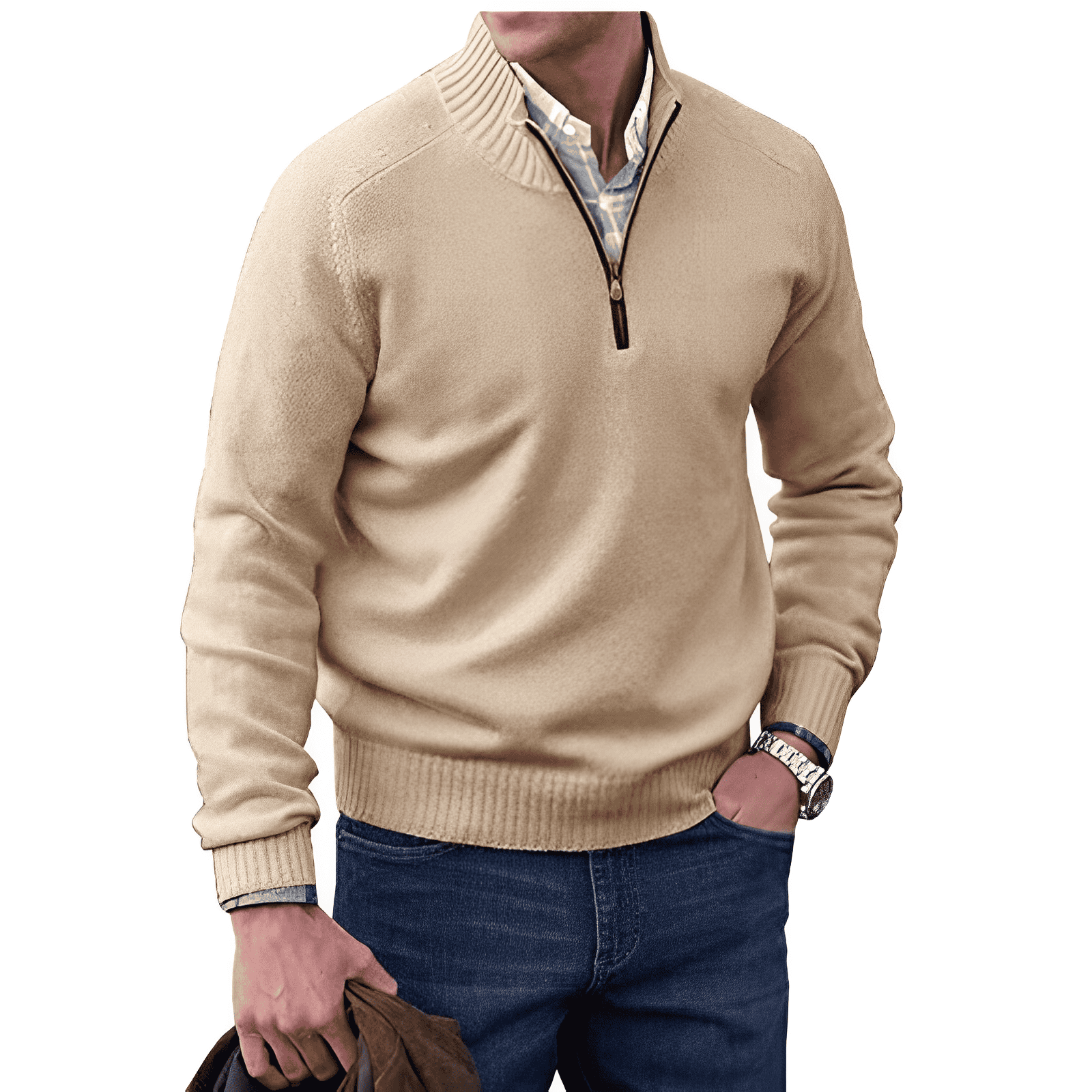 Emil | Eleganter Kaschmir-Gefühl Pullover mit Reißverschluss-Beige-M-Becker Boutique