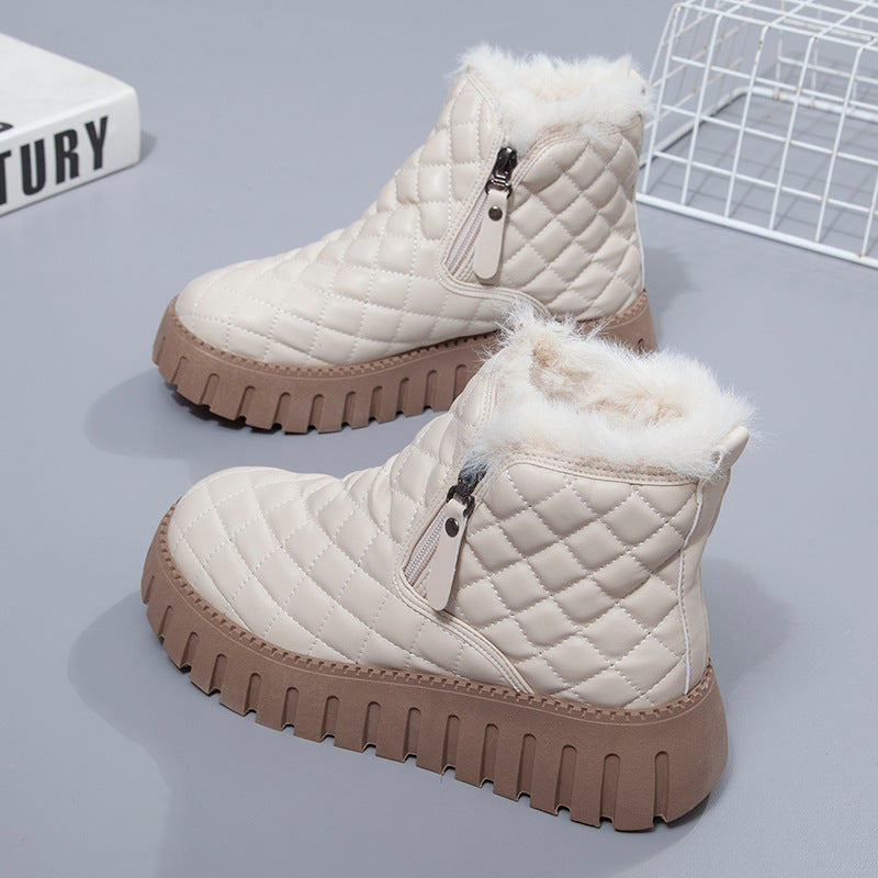 Emilia - Gepolsterte kurze Stiefel mit Reißverschluss für Frauen-Off-white-35-Becker Boutique