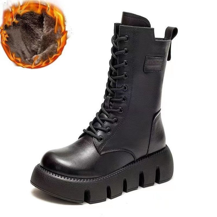 Emma | Mittelhoher Lederstiefel mit klobiger Sohle-Becker Boutique