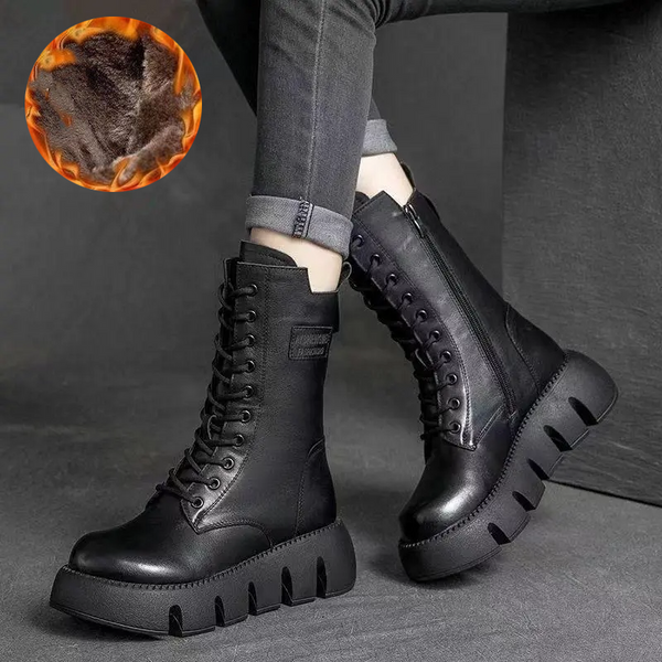 Emma | Mittelhoher Lederstiefel mit klobiger Sohle-Becker Boutique