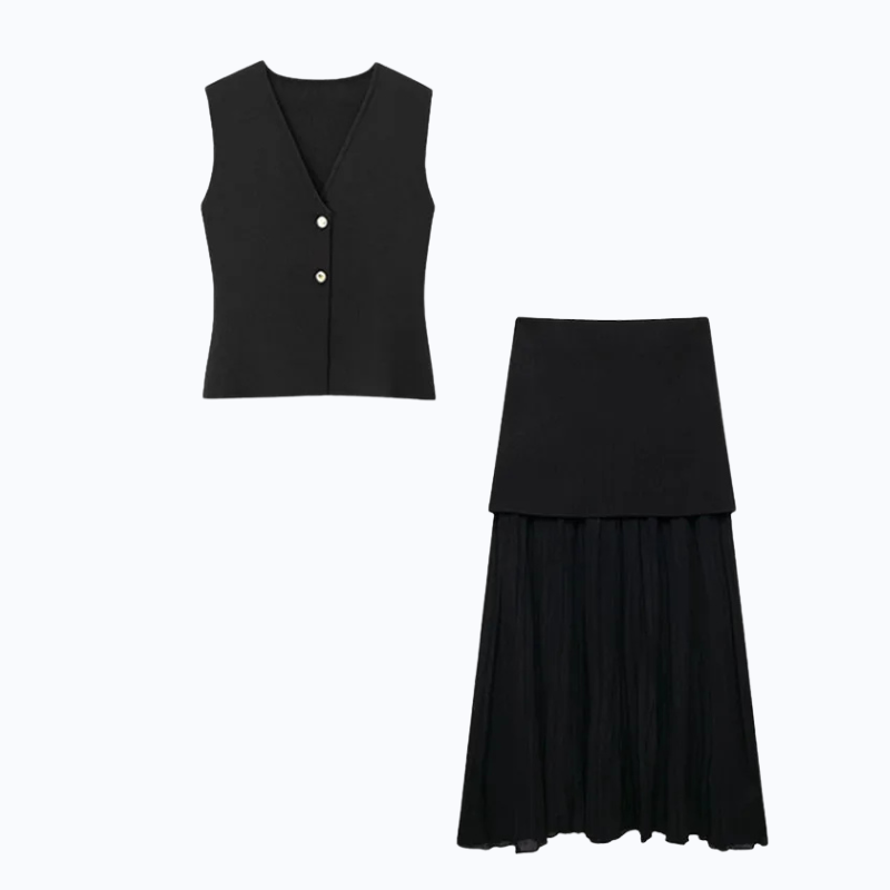 Claire | Damen Ensemble Strickweste und Hoch taillierter langer Rock