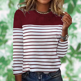 Fenna | Gestreiftes langärmeliges Damenhemd-Weinrot-S-Becker Boutique