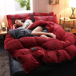 Fleecy | Doppelseitiger Samtbezug für Decke und Kissen-Burgunderrot-220*240cm-Becker Boutique