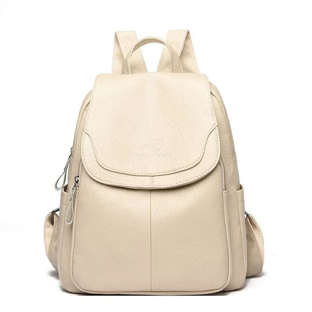 Flora | Lederrucksack mit viel Platz und Diebstahlschutz-Beige-Becker Boutique