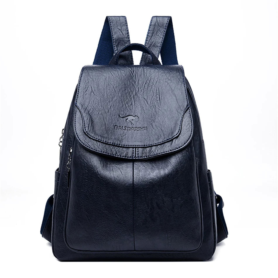 Flora | Lederrucksack mit viel Platz und Diebstahlschutz-Navy blau-Becker Boutique