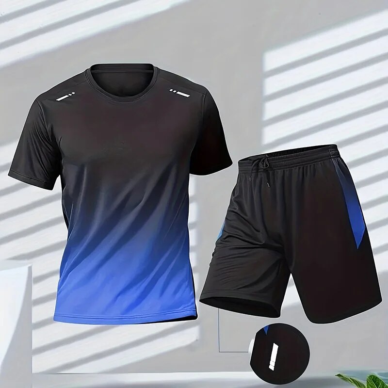 Florian | Zweiteiliges Sportbekleidungsset - Tshirt und Shorts-Blau-M-Becker Boutique