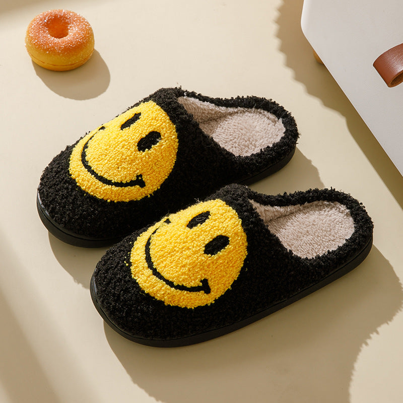 Fuzzy | Smile Anti-Rutsch-Hausschuhe mit Plüsch-Innenausstattung-36-Schwarz Gelb-Becker Boutique