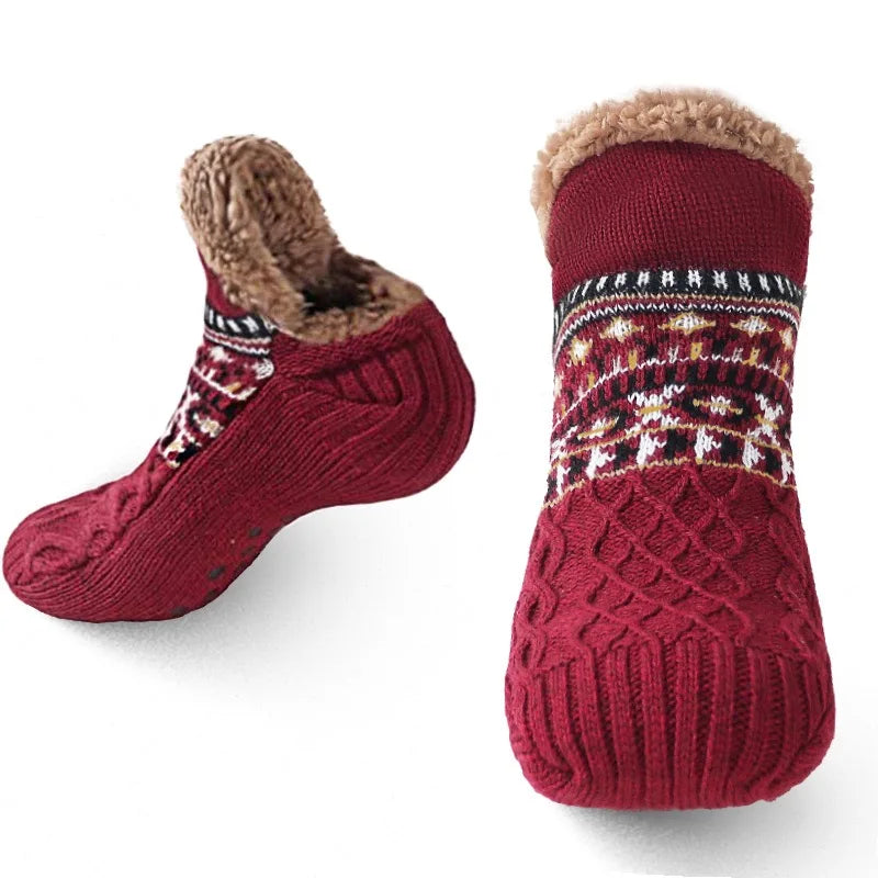 FuzzySocks | Mit Fleece gefütterte Anti-Rutsch-Wintersocken für ultimative Wärme-Rot-35-39(24cm)-Becker Boutique