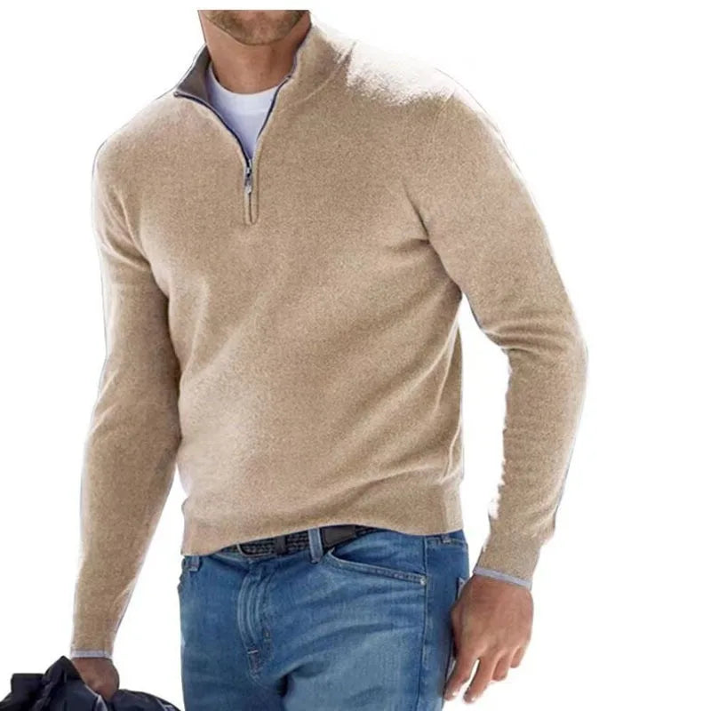 Gerald | Pullover mit halbem Reißverschluss für Männer-Beige-M-Becker Boutique