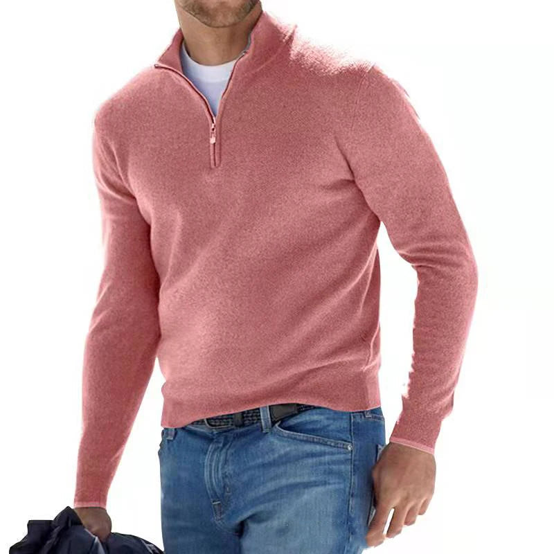 Gerald | Pullover mit halbem Reißverschluss für Männer-Rosa-M-Becker Boutique