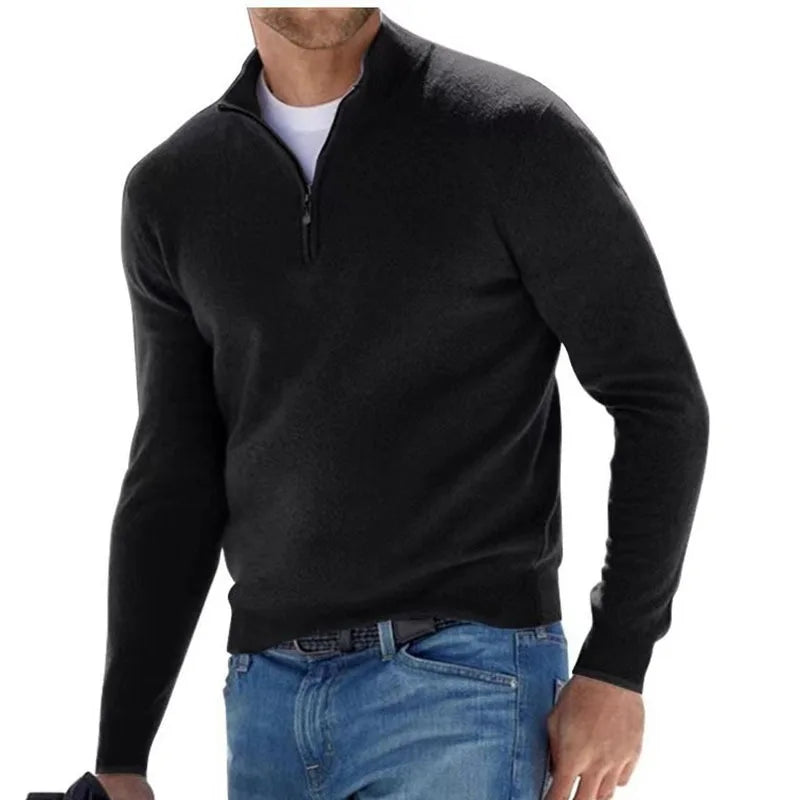 Gerald | Pullover mit halbem Reißverschluss für Männer-Schwarz-M-Becker Boutique