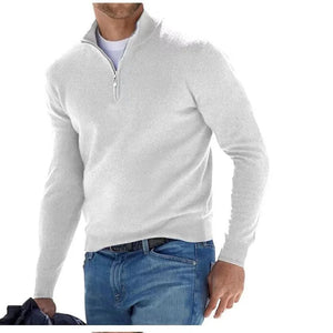 Gerald | Pullover mit halbem Reißverschluss für Männer-Weiß-M-Becker Boutique