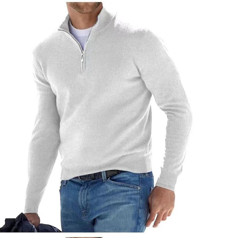 Gerald | Pullover mit halbem Reißverschluss für Männer-Weiß-M-Becker Boutique