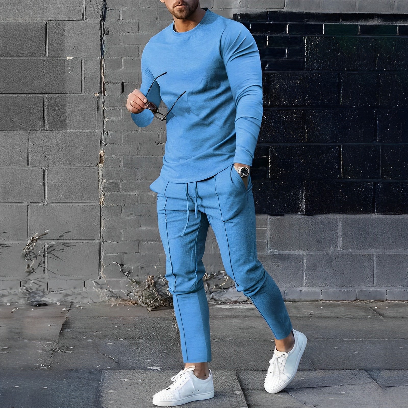 Giovan | Pullover und Hose für Männer im Muscle Fit Set-Blau-S-Becker Boutique