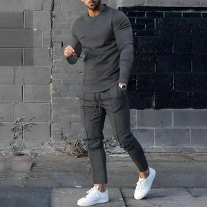 Giovan | Pullover und Hose für Männer im Muscle Fit Set-Dunkelgrau-S-Becker Boutique