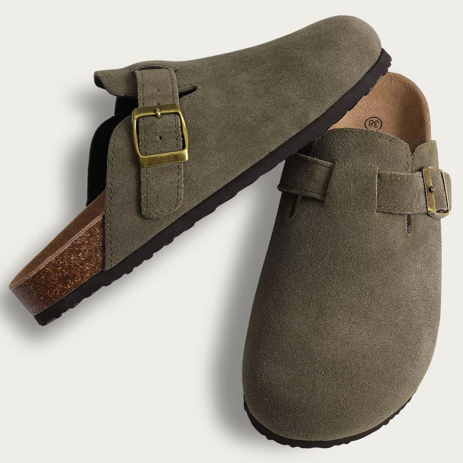 Leaf | Boston sandals made of suede with ergonomic footbed and cork sole
