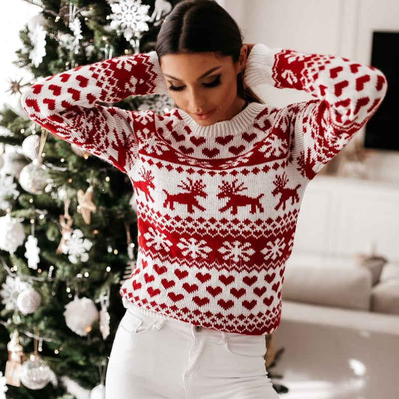 Damen Rote Strickpullover | Weinachten