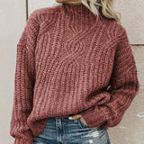Women's Loose Fit Knit Sweater | Cable Knit Pattern