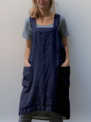 Hailey | Baumwoll-Leinen Schürzenkleid mit Taschen-Marineblau-S-Becker Boutique